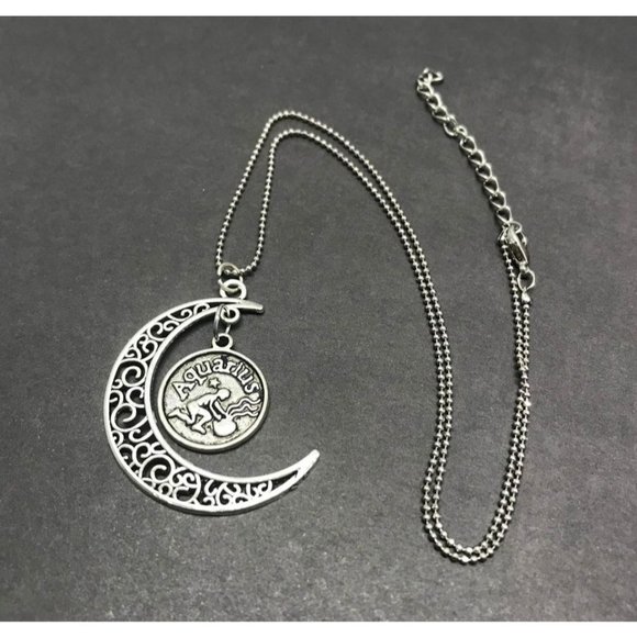 Aquarius ♒️ Filigree Crescent Moon Pendant - Picture 2 of 8